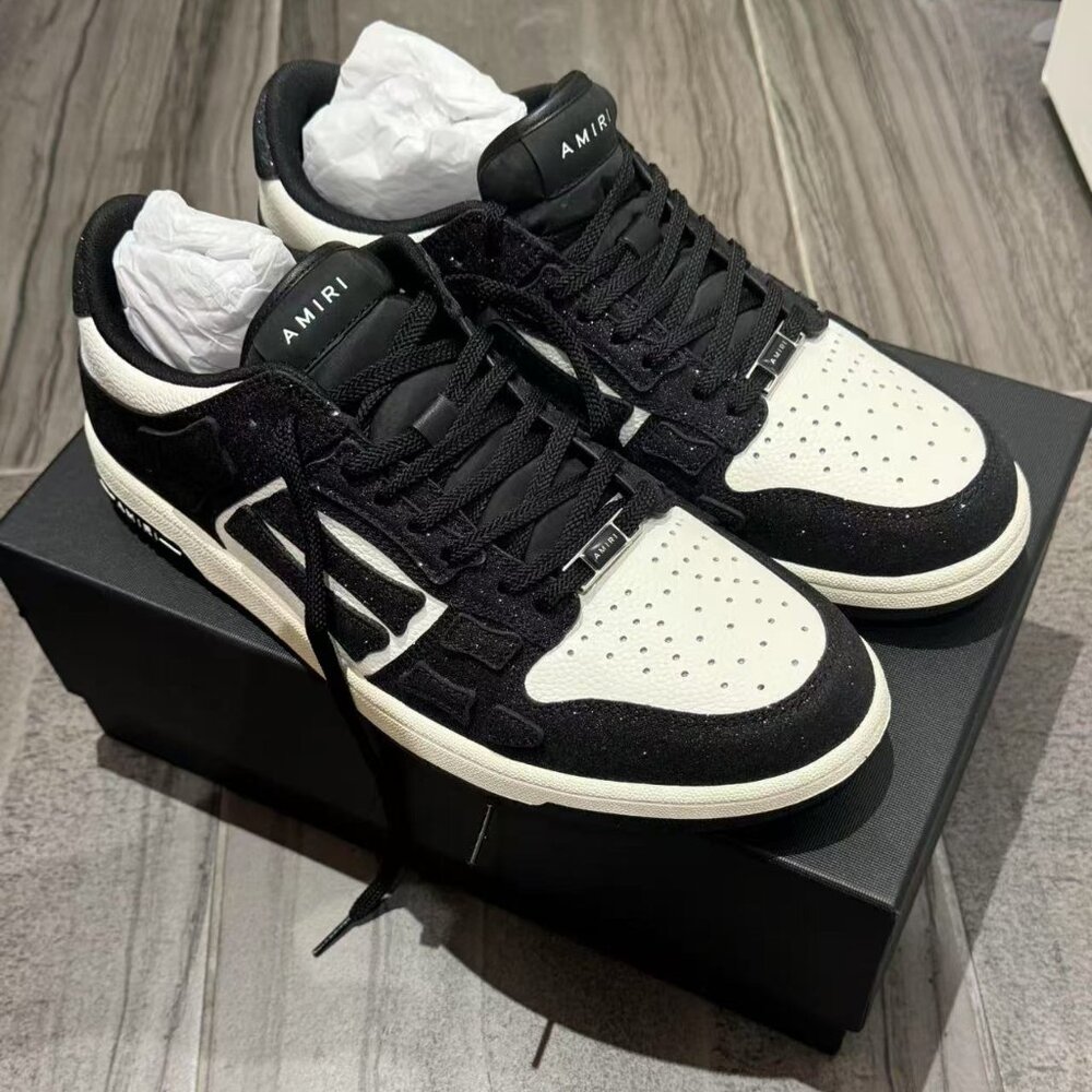 AMIRI White & Black Shimmer Skel Top Low Sneakers